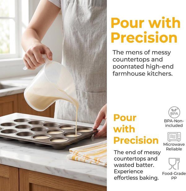 12 Pack Measuring Funnel Pitcher, 33OZ Easy Pour Measuring Cup with Long Spout for Soap Cakes Making, Filling Muffin Pans, Bakeware Molds, Oils, Fluids (1000Ml)3