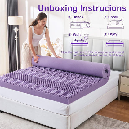 3 Inch 7-Zone Queen Mattress Topper, Egg Crate Memory Foam Mattress Topper Queen Size for Back Pain, Lavender Gel Infused Bed Pad, Certipur-Us and Oeko-Tex Certification (60"×80")8