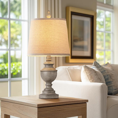 Retro Table Lamps Set of 2, Bedside Lamp for Bedroom Rustic Farmhouse Table Lamps for Living Room, 22" Vintage Nightstand Lamps with White Shades, Antique Grey8