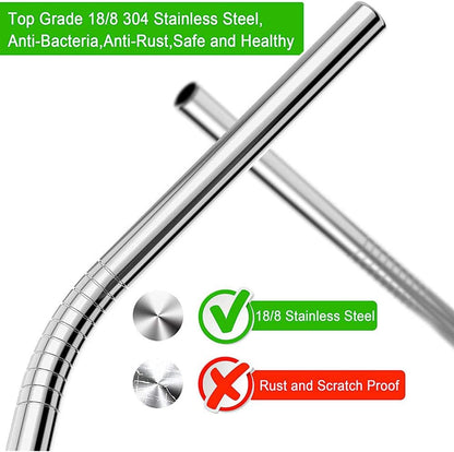 4 Pack 0.4" Wide Bore Reusable Stainless Steel Metal Smoothie Straws | Food-Grade Steel Wide Metal Straws 8.5" &10.5" for 20 Oz&30 Oz Tumbler, 0.4" Wide Bore for Smoothie, Milkshake, Bubble, Boba5