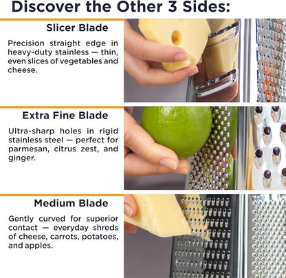 PRO Box Grater & Cheese Graters for Kitchen - Stainless Steel Cheese Grater and Food Shredder, 4 Sided Hand Grater for Block Cheese, Vegetables Non-Slip Base, Dishwasher Safe4
