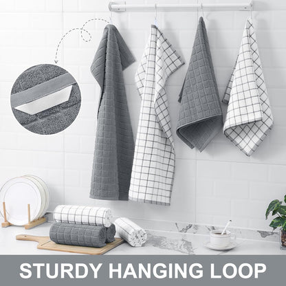 Large Premium Cotton Kitchen Towels 16"X 28", 6 Pack, Grey | Natural Ring Spun 390 GSM Dish Towels, Super Absorbent Terry Kitchen Hand Towels, Soft Tea Towels with Hanging Loop6