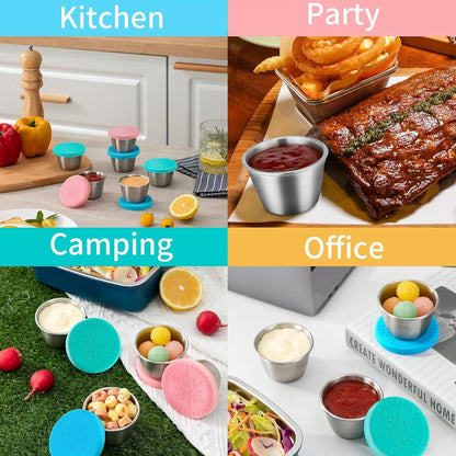 6-Pack 2.4Oz Stainless Steel Dressing Container with Silicone Lid7