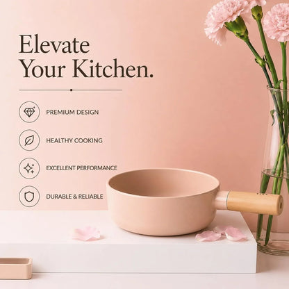 FIKA Small 7-Inch Deep Ceramic Coated Wok Pan, Nonstick Stir Fry & Soup Pan with Natural Wooden Handle, Induction Compatible for All Stovetops, Made in Korea, Made in Korea (18Cm)7