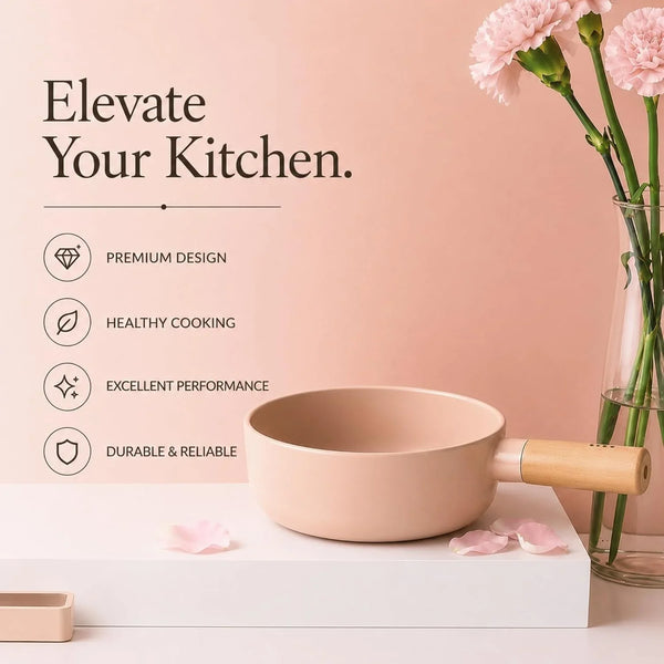 FIKA Small 7-Inch Deep Ceramic Coated Wok Pan, Nonstick Stir Fry & Soup Pan with Natural Wooden Handle, Induction Compatible for All Stovetops, Made in Korea, Made in Korea (18Cm)7