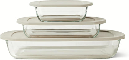 Glass Baking Dishes with Bpa-Free Lids, 6-Piece Bakeware Set, Borosilicate Glass, Oven-Safe up to 752°F, Non-Slip and Stackable, Dishwasher-Safe, Linen Gray1