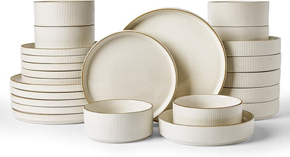 Star Stoneware Dinnerware Sets with Pasta Bowls, 24Pc Dishes for 61