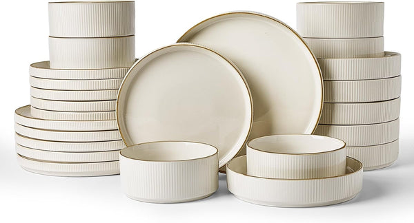 Star Stoneware Dinnerware Sets with Pasta Bowls, 24Pc Dishes for 61