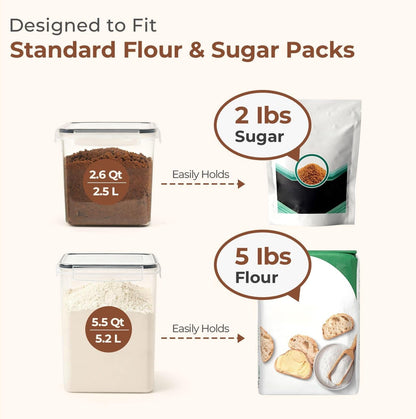 Airtight Flour and Sugar Container 2.6Qt & 5.5Qt 3Pack, Wide Mouth3