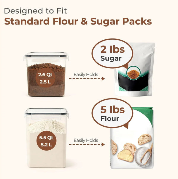 Airtight Flour and Sugar Container 2.6Qt & 5.5Qt 3Pack, Wide Mouth3