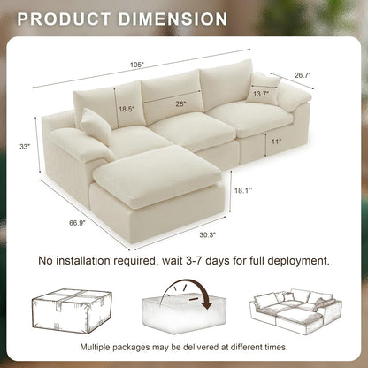 Cloud Sectional Couch, Boneless Couches for Living Room, Beige3