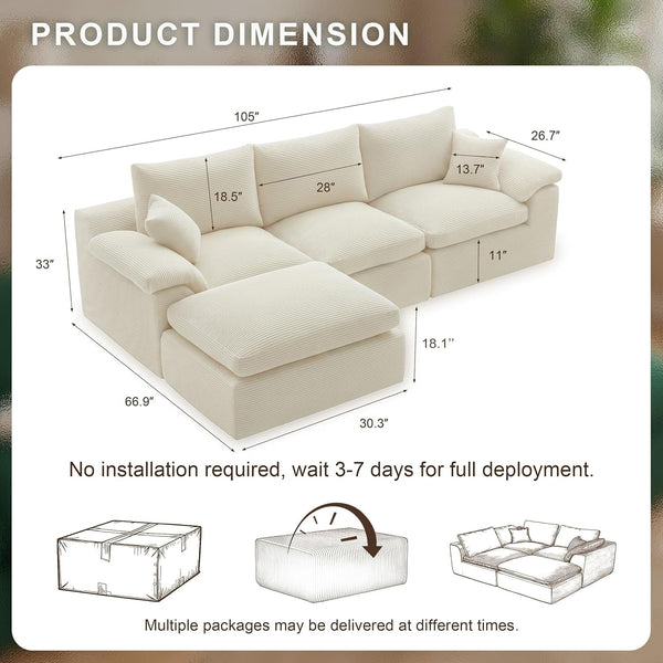 Cloud Sectional Couch, Boneless Couches for Living Room, Beige3