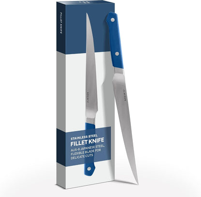 7.5" Stainless Steel Fillet Knife – Flexible Blade for Precision Fish Filleting & Meat Trimming - High-Carbon Steel for Long-Lasting Sharpness – Ergonomic Handle for Control – Blue1