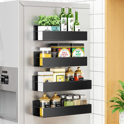 4 Pack Moveable Fridge Magnetic Spice Racks,Metal Black8