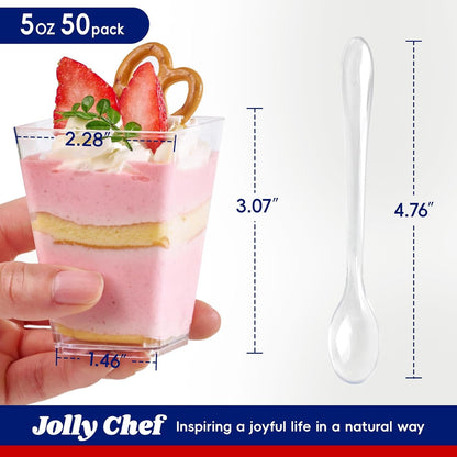 50 Pack 5 Oz Plastic Dessert Cups with Lids and Spoons, Yogurt Parfait Appetizer Cup for Party, Clear Mini Dessert Shooter for Pudding Fruit Trifle Ice Cream2