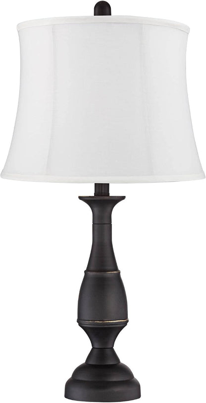 Ben 25" High Table Lamps Set of 2 Dark Bronze Brown Farmhouse White Shade | Traditional Rustic Candlestick Metal Bedroom Living Room House Bedside Nightstand Office Softback Drum Shade5