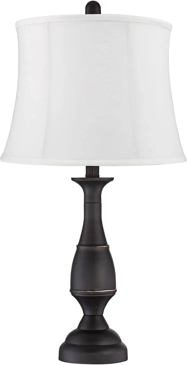 Ben 25" High Table Lamps Set of 2 Dark Bronze Brown Farmhouse White Shade | Traditional Rustic Candlestick Metal Bedroom Living Room House Bedside Nightstand Office Softback Drum Shade5