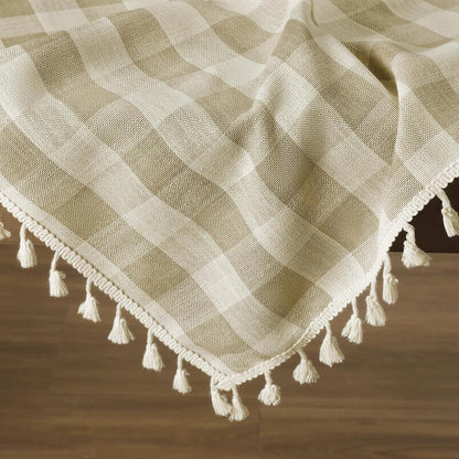 Gingham Tassel 70 Inch round Tablecloth, Beige6