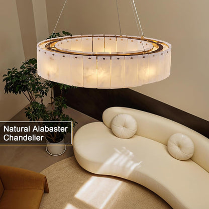 Alabaster round Chandelier, D31In Modern Dining Room Chandeliers, Marble Pendant Lights Kitchen Island, Drum Chandelier for Dining Room Light Fixture, Living Room, Bedroom Lights, Foyer, Kitchen6