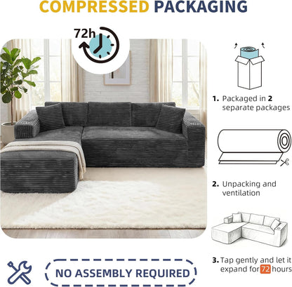103" Boneless Couches for Living Room with 2 Cup Holders,L Shaped Modular Sectional Sofa Set,No Assembly Needed Plush Corduroy Living Room Set,Dark Gray8