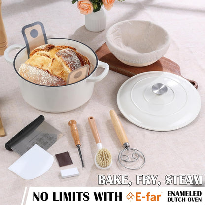 Enameled Dutch Oven Pot for Bread Baking, 6QT Enameled Cast Iron Cookware with Self-Basting Lid & Sourdough Bread Baking Supplies, Heavy Duty Casserole Pot & Dual Handles-White7