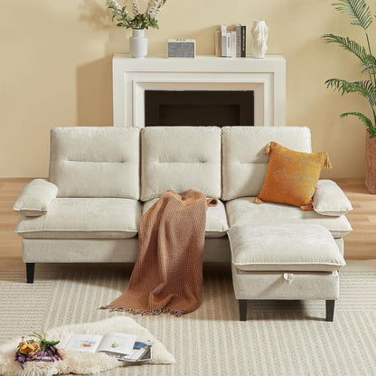 86'' Chenille Sofa with Large Storage Ottoman, Modern Living Room Sofa with Removable Washable Cushion, 3 Seater Comfy Couch for Apartment, Bedroom, Office (Beige)7