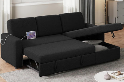 L Shaped Pull Out Sectional Sofa Bed with Storage, Black1