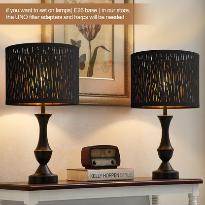 Black Lampshades Set of 2, Drum Lamp Shade with Hollow-Carved Design | 12.7" X 12.7" X 10 Inches Lampshades for Table Lamp, Floor Lamp, Pendant Light, Lamp Shade Harp Holder Included2