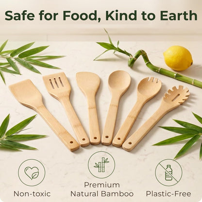 Wooden Spoons for Cooking, 6 Pcs Bamboo Utensil Set – Nonstick Safe3