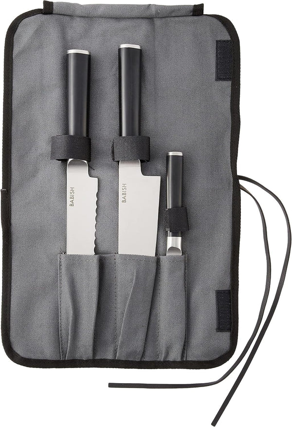 German High-Carbon 1.4116 Steel Cutlery Knife Set, 3-Piece (Chef, Bread, & Pairing Knive) W/Kitchen Knives Roll1