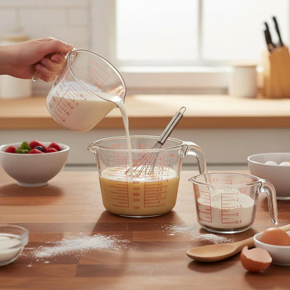 6 Pcs Glass Measuring Cups Set with Lids (Strainer Included) - 1-Cup/2-Cup/4-Cup Nesting Jugs with Easy-Grip Handles, Kitchen Liquid Measuring2