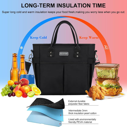 Lunch Bag Women for Work Insulated Thermal Lunch Box for Men with Wide-Open Pocket Reusable Leakproof Cooler Bags with Removable Shoulder Strap for Teacher Nurse Office Picnic Travel Black3