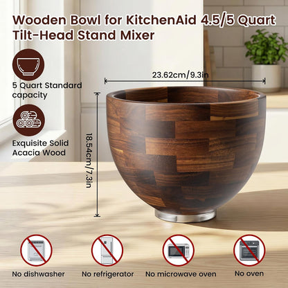 Wood Mixing Bowl Compatible with Kitchenaid 4.5 & 5 Qt Tilt-Head3