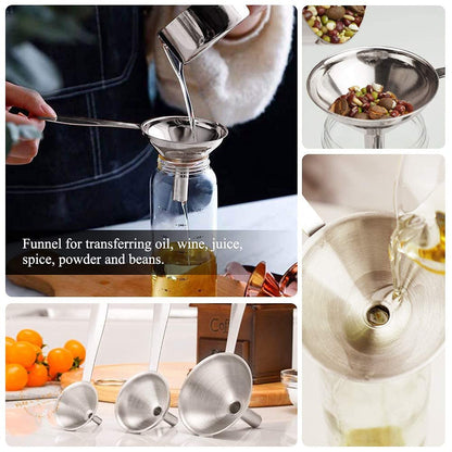 Small Funnels for Filling Bottles Stainless Steel Kitchen Funnels (Long) | 3 Pcs Food-Grade Metal Kitchen Funnels Set for Transferring Essential Oils Liquid Fluid Spice Dry Ingredients Powder,Durable2