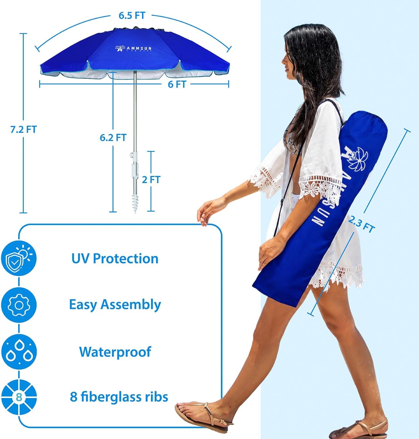 6-5ft-twice-folded-portable-beach-umbrella-with-sand-anchor-windproof-push-button-tilt-and-air-vent-upf-50-protection-fits-in-a-large-suitcase-for-patio-garden-beach-pool-backyard-blue