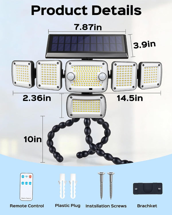 5000LM Solar Flood Lights Outdoor,6-Head,Motion Sensor Lights with Remote9