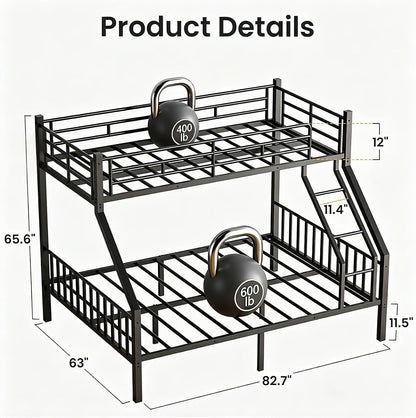 Heavy Duty Twin XL over Queen Bunk Bed with Eva-Padded Angled Ladder2