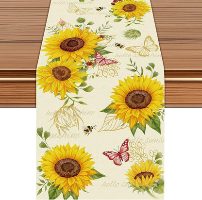 Sunflower Table Runner, Butterfly & Bee 13X72 Inch Floral Farmhouse Decor1