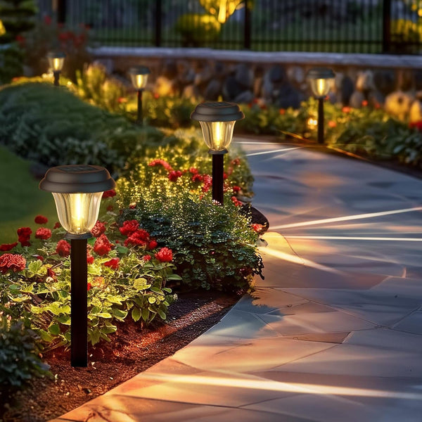 8 Pack Solar Lights Outdoor, Stainless Steel Glass Solar Pathway Lights, Auto On/Off Long-Lasting Waterproof Garden Lights for Landscape, Path, Yard, Driveway, Walkway Decor (Warm White)2