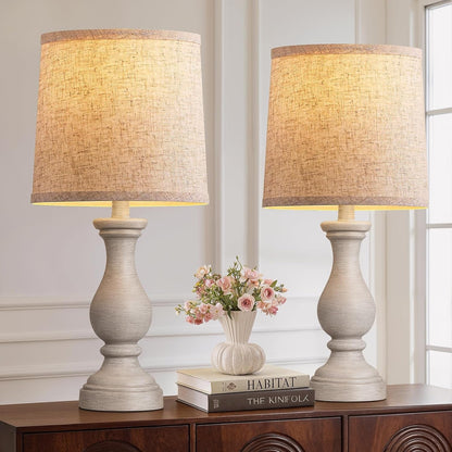 22" Farmhouse Table Lamps Set of 2, Rustic Bedside Lamps for Bedroom | Lamps for Living Room, Night Stands, End Table, Office, Desk, Clearance, Boho Decor, Linen Shades1