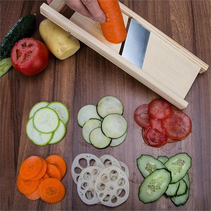 Fit for Multifunctional Wooden Vegetable Cutter with Stainless Steel Blade, Slicer, Potato Peeler, Carrot & Cheese Grater - Kitchen Tool for Home Cooking4