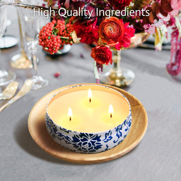 Citronella Candles Outdoor & Indoor - Large 13.5 Oz Scented Candles Set 3 Pack Natural Soy Wax Citronella Candles for Garden Patio Yard Home Balcony Camping Backyard (Light Blue)5