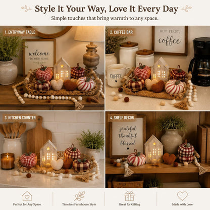 Cozy Decor Set for Home, Fall Decor with LED House & Woven Basket | Ready-To-Style Decor Set Cozy & Warm5