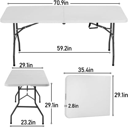 | 6FT Folding Table | White | Portable Plastic Table | with Carry Handle | Waterproof & Foldable Table Design | Steel Frame with Lock | for Events, Camping, Indoor & Outdoor Use3
