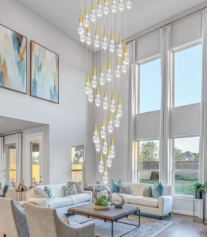 36-Lights 197 Inches Large Modern Chandelier LED Light Fixtures High Ceiling Long Light Chandelier for Entrance Foyer Dimmable Lights with Remote Living Room Ceiling Pendant Lighting Shine Gold7