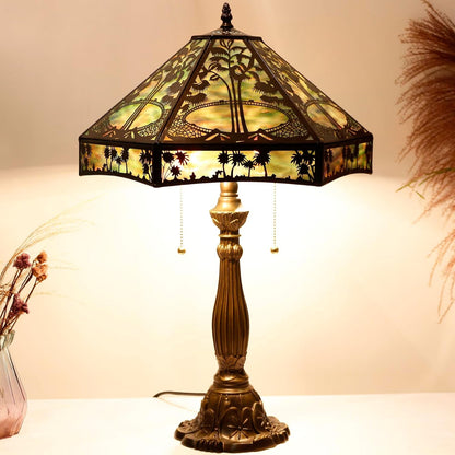 Table Lamp Base Replacement Only (C(W 6 .5 H 24 Inch)) | Fit for 12, 14, 16, 18 Inch Tiffany Style Stained Glass Lampshade, Dark Bronze Finish, Resin, Pull Chain Switch5