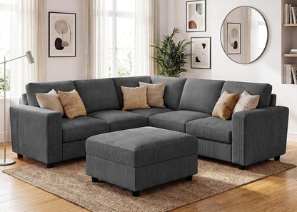 Sectional Sofa, 6 Seater L-Shaped Sectional Couch with Storage Ottoman for Living Room, Dark Grey1