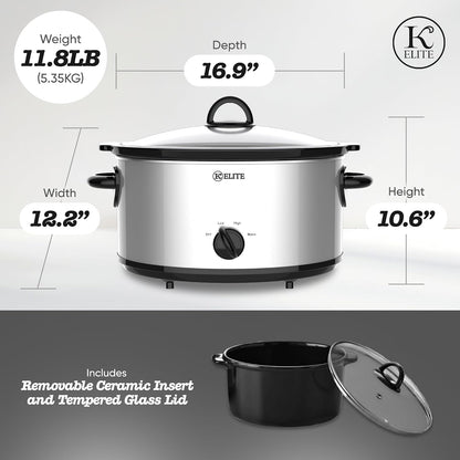 7 Quart Slow Cooker for Large Families, Stainless Steel Crock Pot with 3 Heat Settings, Dishwasher-Safe Ceramic Pot & Tempered Glass Lid3