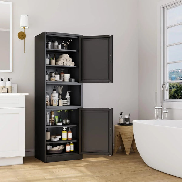 Tall Narrow Storage Cabinet 66.93" H Tall Bathroom Cabinet Metal Pantry Cabinets, 4 Adjustable Shelves for Kitchen, Home Office, Living Room, Dinning Room (20 Inches Wide Black)2