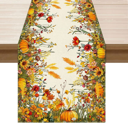 Fall Wild Flowers Pumpkin Table Runner for Home Decoration 13X72 Inch1